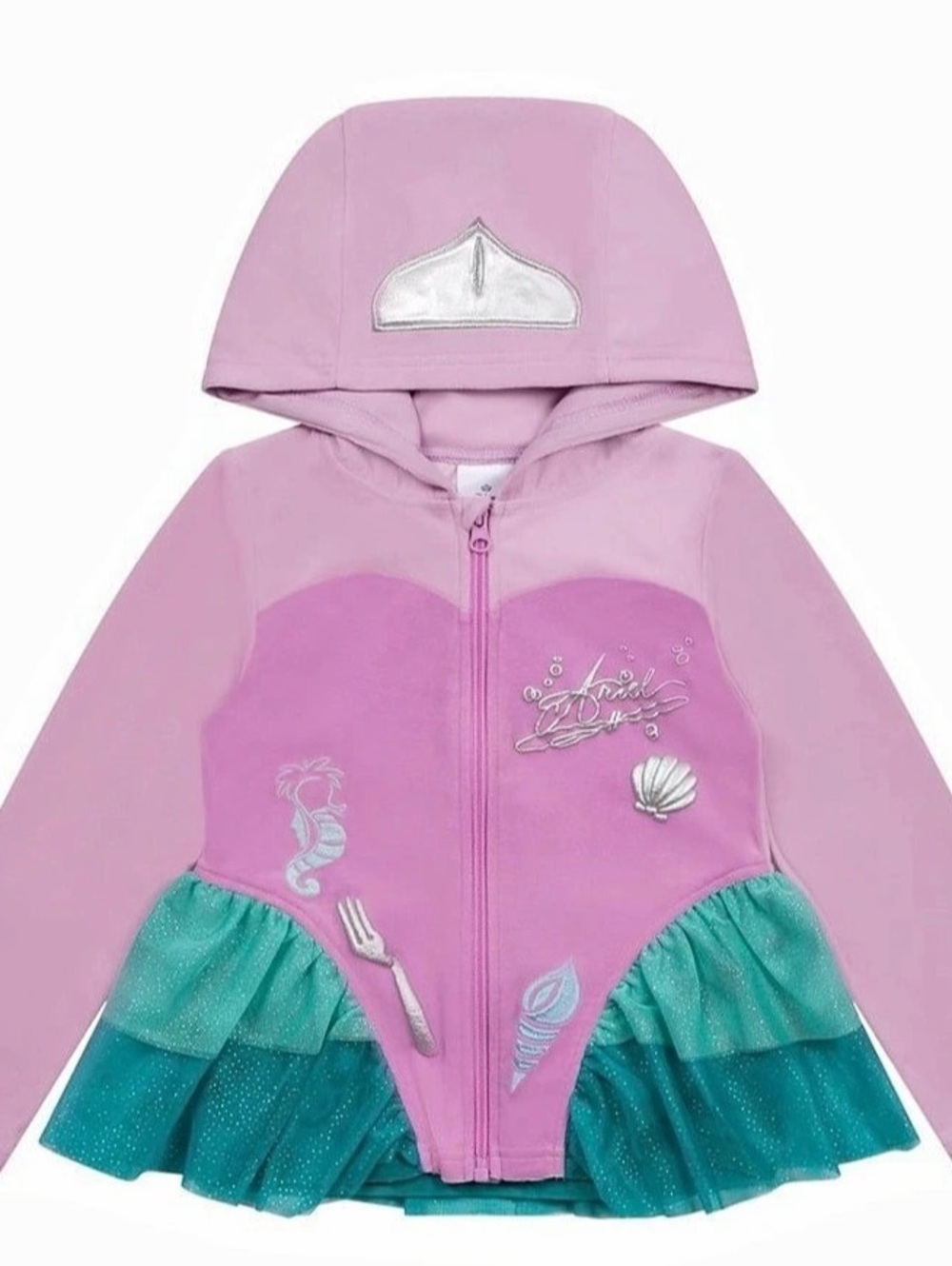 Disney Princess Ariel Peplum Hoodie Pink & Green- NEW Size M 7/8